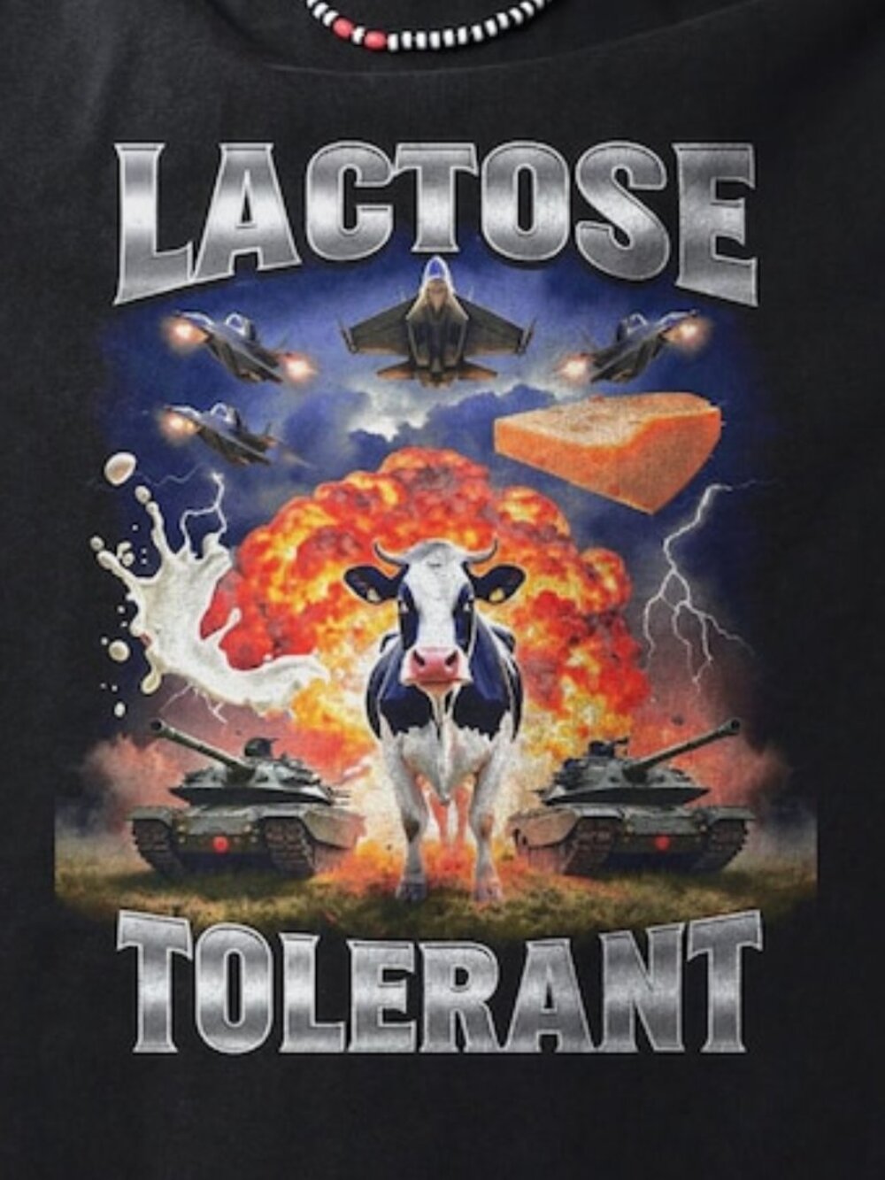 Lactose Tolerant Graphic T-Shirt, Milk 90s Funny Shirt - Picture 2 of 4